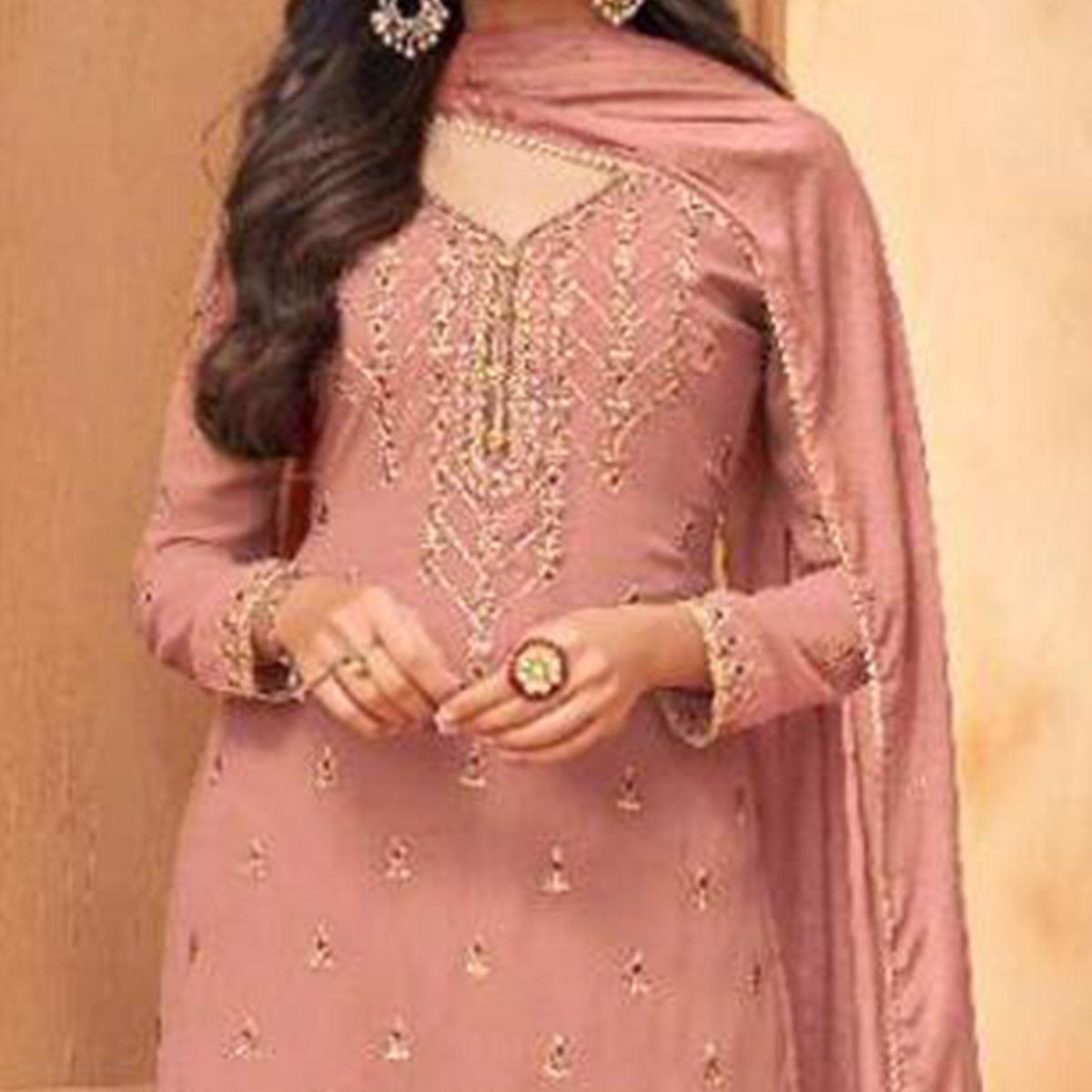 Blush Partywear Designer Embroidery Heavy Faux Georgette  Salwar suit