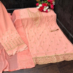Blush Partywear Designer Embroidery Heavy Faux Georgette  Salwar suit