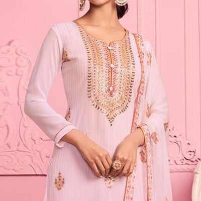 Blush Partywear Thread Floral Embroidery & Khatli Sequins Alizeh Georgette Suit