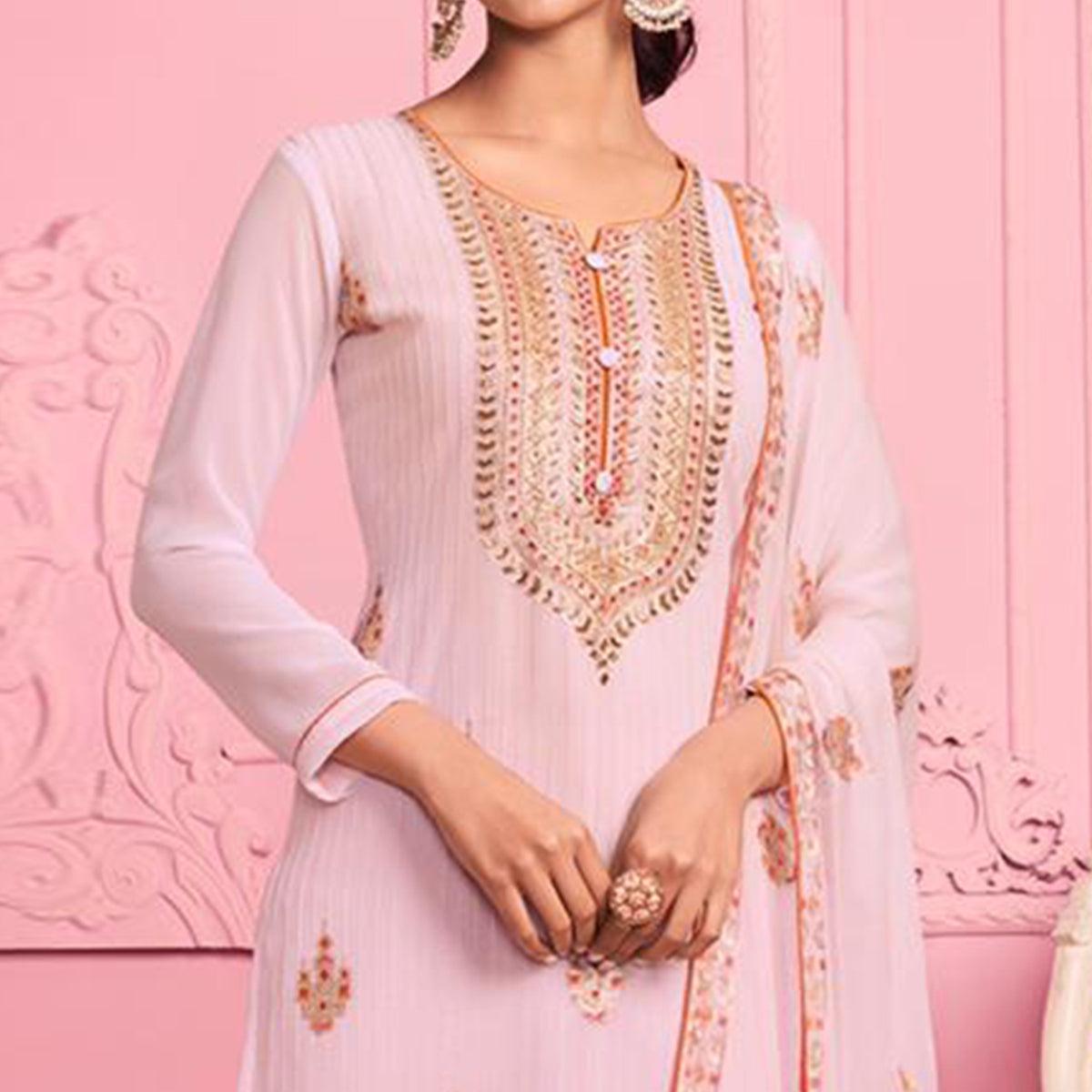 Blush Partywear Thread Floral Embroidery & Khatli Sequins Alizeh Georgette Suit