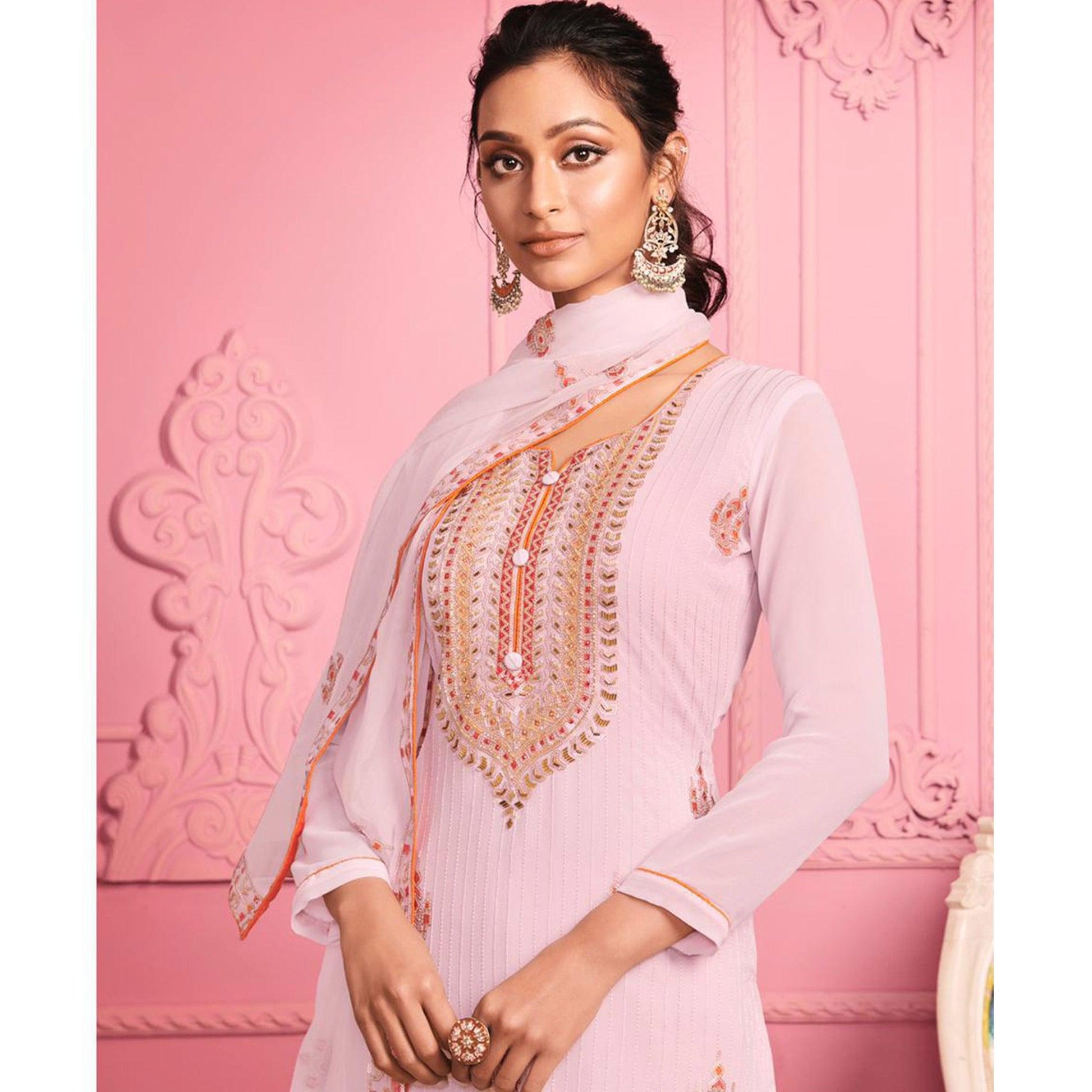 Blush Partywear Thread Floral Embroidery & Khatli Sequins Alizeh Georgette Suit