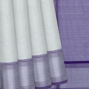 Grey Blended Tussar Tissue Saree With Purple Border-Grey