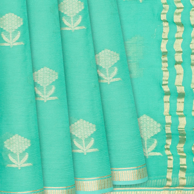 Aquamarine Woven Mysore Chiffon Silk Saree With Floral Motifs-Aquamarine