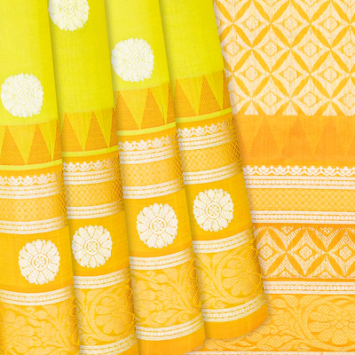 Light Green Handloom Chirala Silk Cotton With Mustard Border-Light Green
