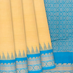 Sandal Handloom Chirala Silk Cotton With Blue Border-Sandal