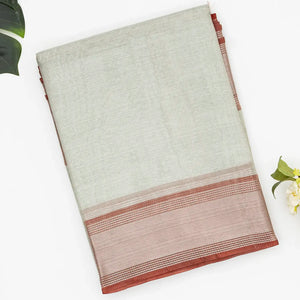 Grey Blended Tussar Tissue Saree With Red Border-Grey