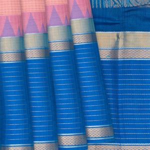 Light Peach Handloom Chirala Silk Cotton Saree With Checks-Light Peach