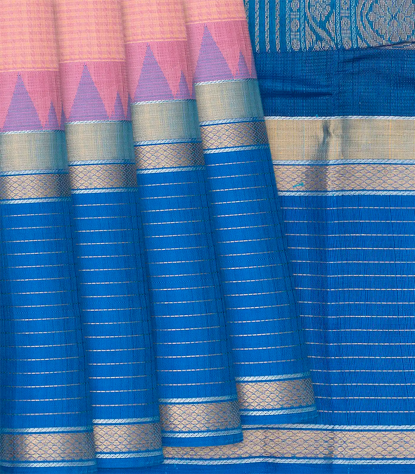 Light Peach Handloom Chirala Silk Cotton Saree With Checks-Light Peach