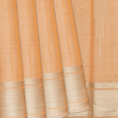Peach Blended Tussar Tissue Saree With Silver Zari Border-Peach