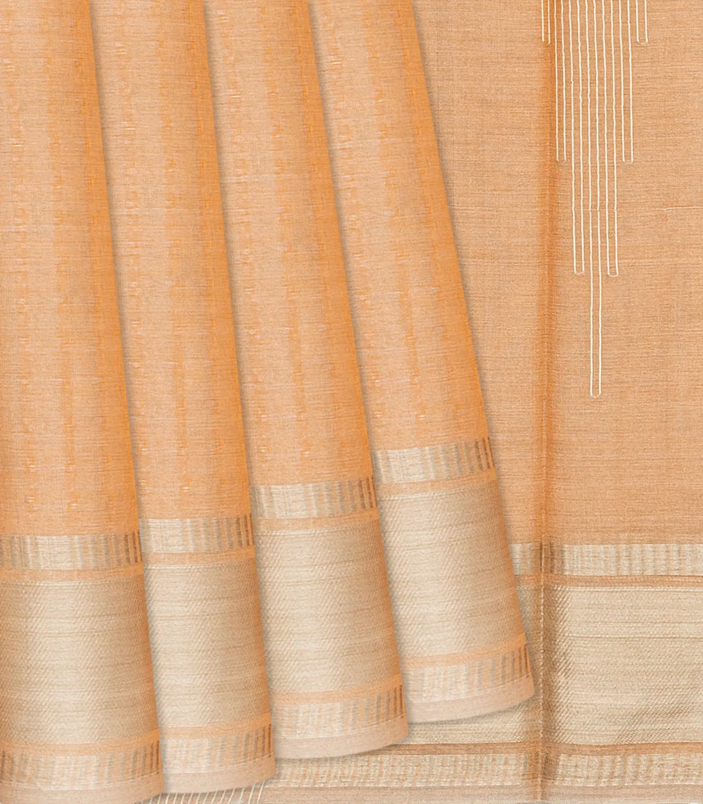 Peach Blended Tussar Tissue Saree With Silver Zari Border-Peach