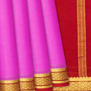 Bubblegum Pink Mysore Plain Crepe Silk Saree With Contrast Red Border-BubbleGum Pink