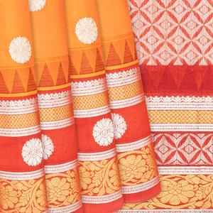 Orange Handloom Chirala Silk Cotton With Red Border-Orange