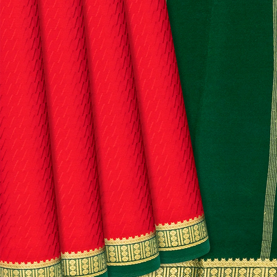 Red Mysore Crepe Silk Saree With Broken Stripes-Red