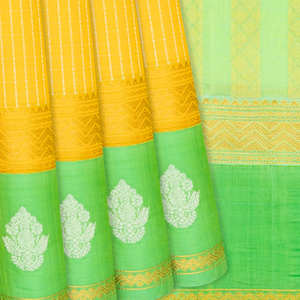 Turmeric Yellow Handloom Chirala Silk Cotton With Checks-Turmeric Yellow