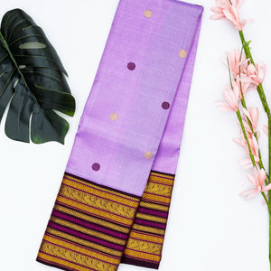 Lavender Handloom Kanchipuram Korvai Silk Saree With Maroon Border-Lavander