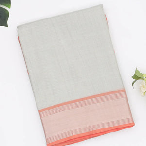 Grey Blended Tussar Tissue Saree With Peach Border-Grey