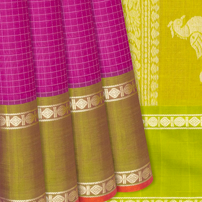 Pink Handloom Chirala Silk Cotton With Checks-Pink