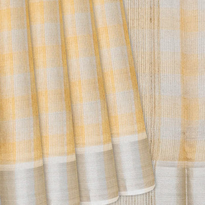 Gold Blended Tussar Tissue Saree With Checks-Gold