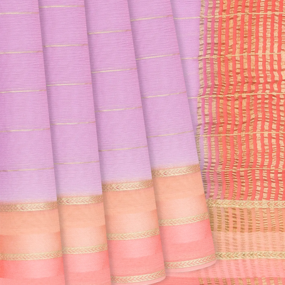 Lavender Mysore Chiffon Silk Saree With Zari Stripes-Lavander