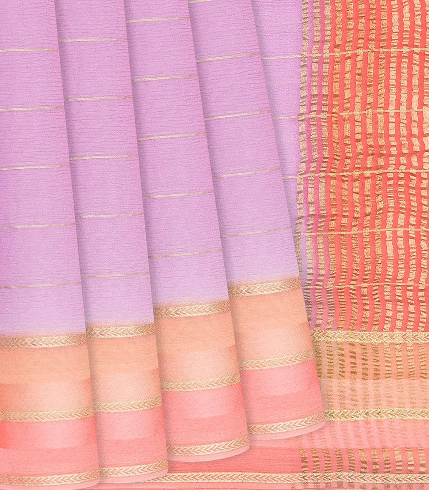 Lavender Mysore Chiffon Silk Saree With Zari Stripes-Lavander