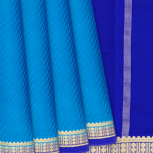 Sky Blue Mysore Crepe Silk Saree With Broken Stripes-Sky Blue