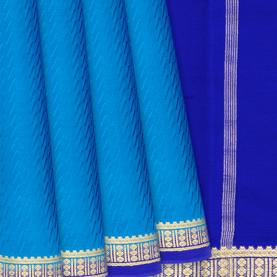 Sky Blue Mysore Crepe Silk Saree With Broken Stripes-Sky Blue