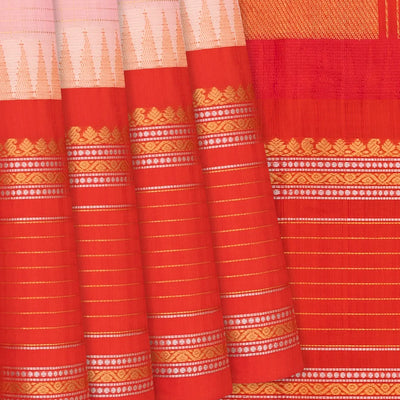 Dusty Pink Handloom Chirala Silk Cotton Saree With Checks-Dusty Pink