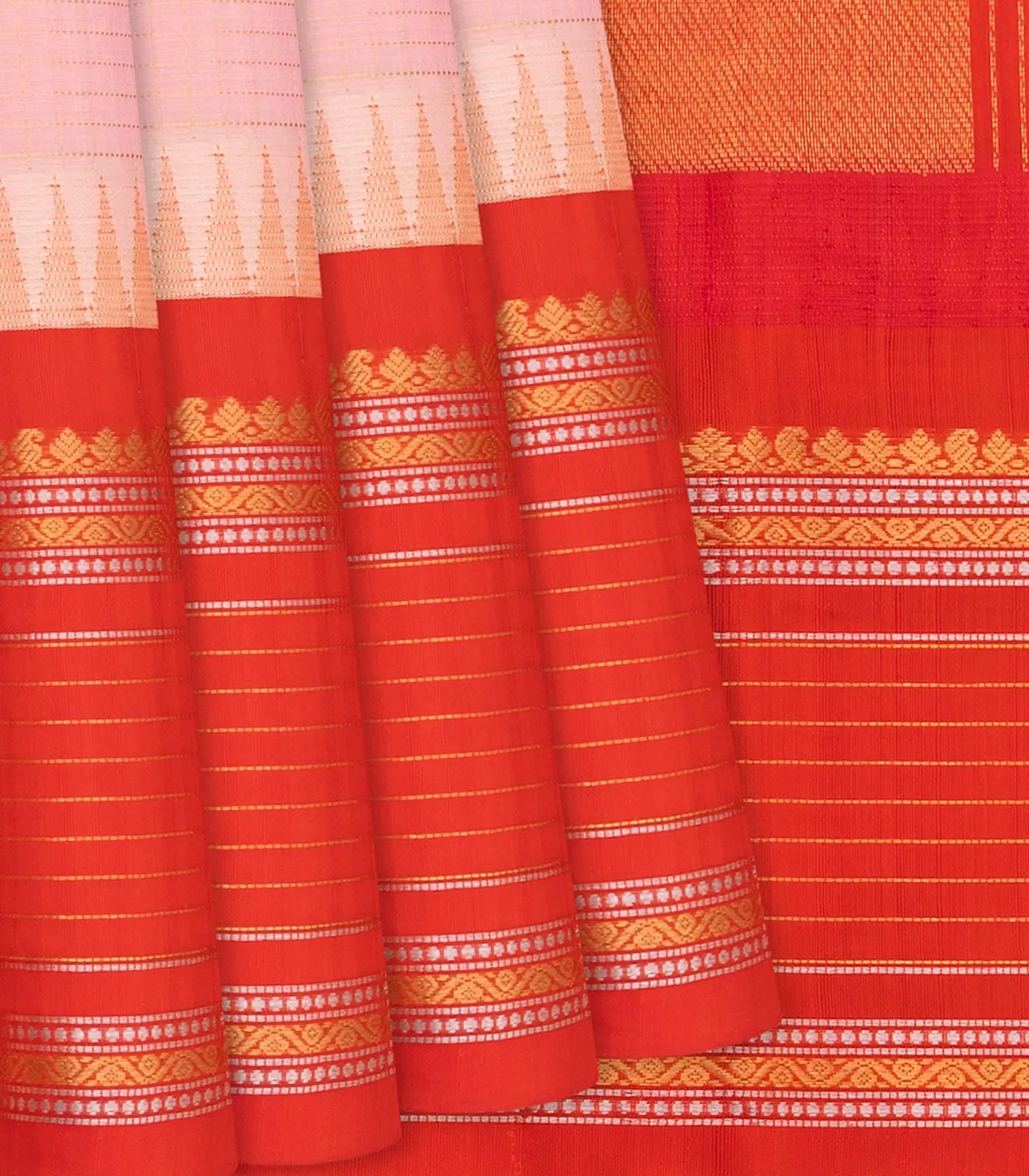Dusty Pink Handloom Chirala Silk Cotton Saree With Checks-Dusty Pink