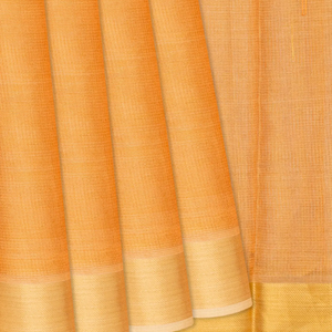 Orange Blended Tussar Tissue Saree With Zari Border-Orange