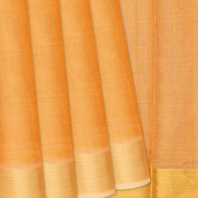 Orange Blended Tussar Tissue Saree With Zari Border-Orange
