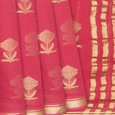 Peach Woven Mysore Chiffon Silk Saree With Floral Motifs-Peach