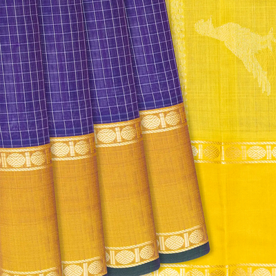 Violet Handloom Chirala Silk Cotton With Checks-Violet