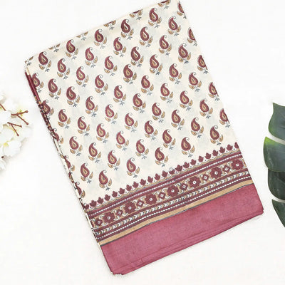 Cream Handloom Tussar Silk Saree With Printed Mango Motifs-Cream