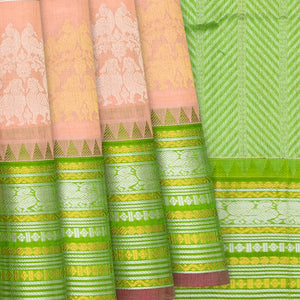 Light Peach Handloom Chirala Silk Cotton Saree With Annam Motifs-Light Peach