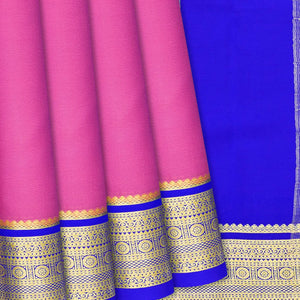 Light Peach Mysore Plain Crepe Silk Saree With Blue Border-Light Peach