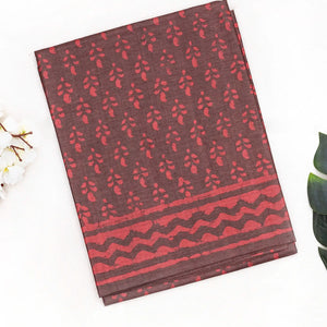 Dark Grey Handloom Tussar Silk Saree With Printed Floral Motifs-Dark Grey