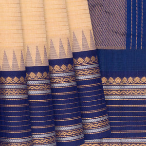 Beige Handloom Chirala Silk Cotton Saree With Checks-Beige