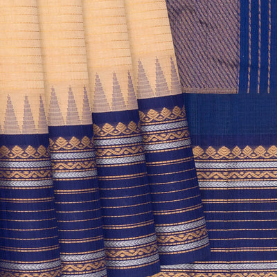 Beige Handloom Chirala Silk Cotton Saree With Checks-Beige