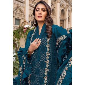 Bottle Blue Sequins With Floral Embroidered Georgette Pakistani Suit