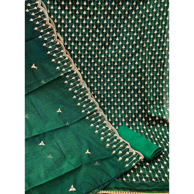 Bottle Green  Casual Wear Embroidered Modal Chanderi Dress Material