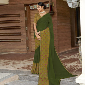 Bottle Green Casual Wear Floral Printed Chiffon Saree