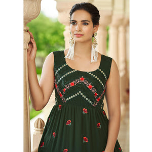 Bottle Green Embroidered Georgette Gown