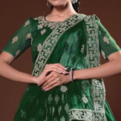 Bottle Green Embroidered Net Lehenga Choli