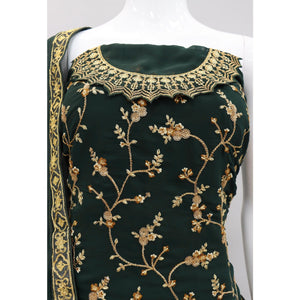 Bottle Green Embroidered With Embellished Georgette Sharara Suit