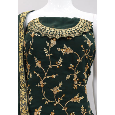 Bottle Green Embroidered With Embellished Georgette Sharara Suit