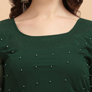 Bottle Green Festive Wear Designer Diamond Work Georgette Long Kurti With Duppata