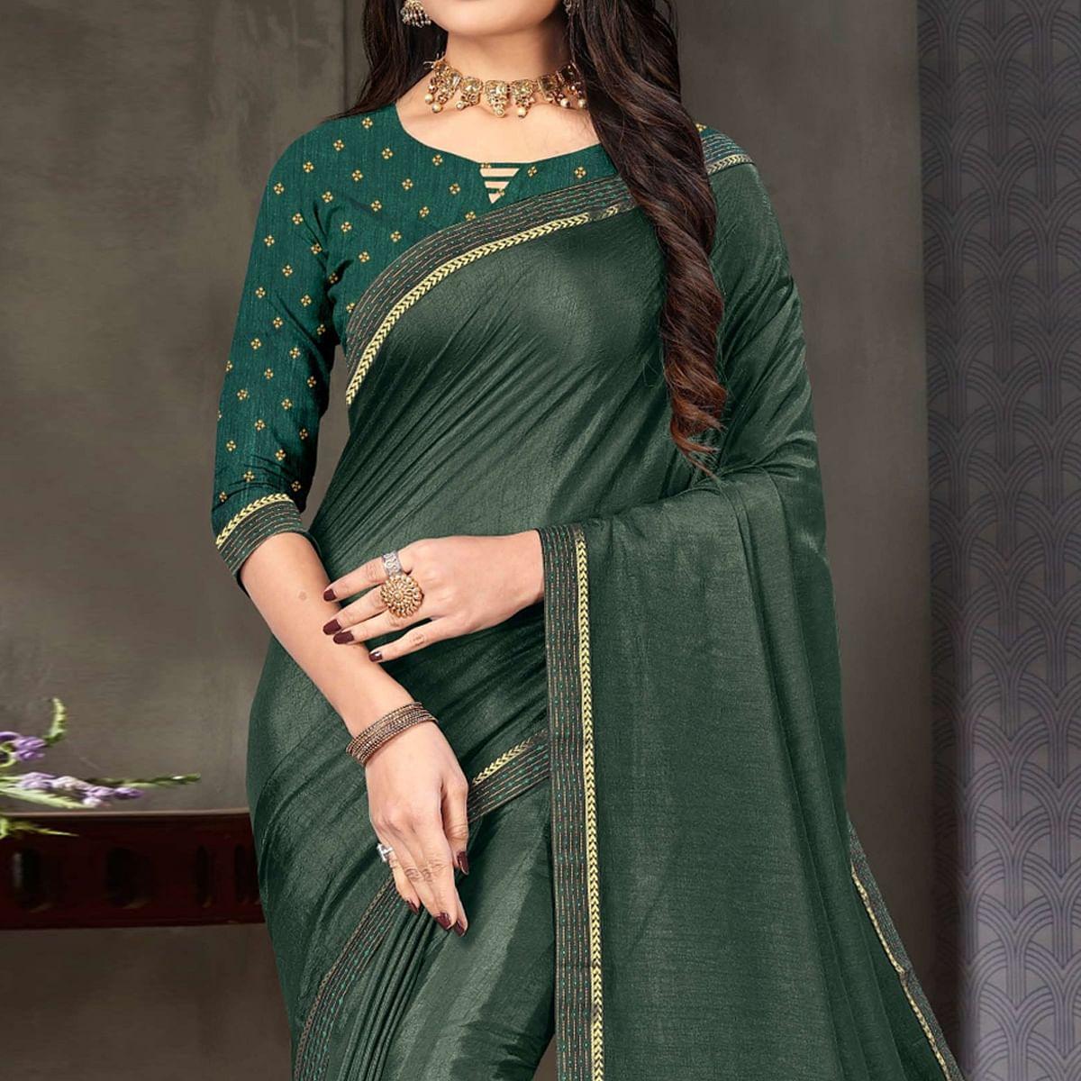 Bottle Green Festive Wear Embellished Art Silk Saree