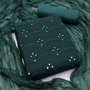 Bottle Green Festive Wear Embellished With Embroidered Georgette Dress Material