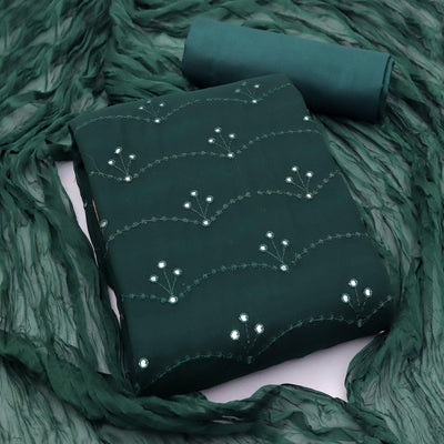 Bottle Green Festive Wear Embellished With Embroidered Georgette Dress Material