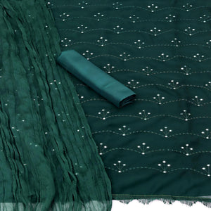 Bottle Green Festive Wear Embellished With Embroidered Georgette Dress Material